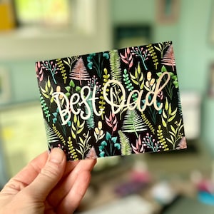 Meilleure carte de fête des pères en feuille d'or rose pour papa, beau-père, tuteur, parent adoptif | Nature Forêt Arbre Feuille Jardin thème