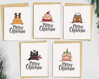 Funny Cat Christmas Cards | Holiday Greeting Card Set of 5