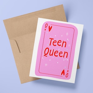 Carte d'anniversaire reine adolescente pour fille 13e anniversaire, carte d'anniversaire enfants enfants, carte à jouer Reine de coeur pour petite-fille fille nièce