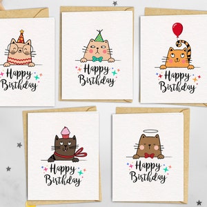 Cartes d'anniversaire de chat | Cartes de voeux simples et mignonnes d'anniversaire | Carte d'anniversaire de papa de maman de chat d'amant de <br> Profitez-en ! Lot de 5 | Emballage multiple | Célibataires | Individuel
