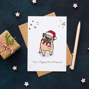 Grande carte de Noël de Pugging | Cartes de voeux mignonnes de vacances | Amoureux des animaux, chien, maman, papa, Noël | Adorable carte carlin | Cartes chien | Amoureux des carlins