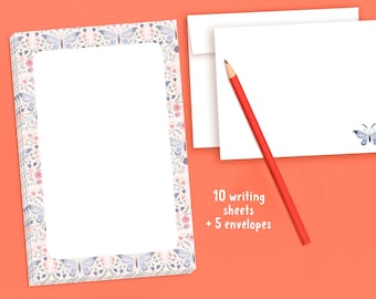 Butterfly Stationery Set - Floral Letter Writing Paper, Envelopes