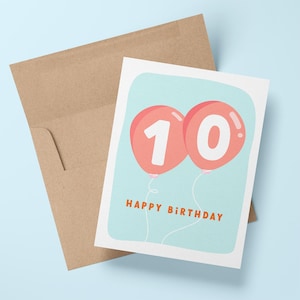 Geburtstagskarte für Jungen zehnter Geburtstag, Kindergeburtstagskarte, Geburtstagskarte für großen Jungen und Luftballons für Enkel, Sohn, Neffe