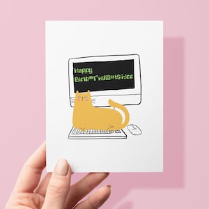 Carte d'anniversaire drôle de chat sur le clavier | Joyeux anniversaire*#!y | Cartes de voeux pour amoureux des chats | ami petite amie épouse mari ordinateur portable