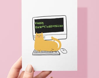 Funny Cat Birthday Card | Cat on Laptop, Sarcastic Humor