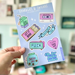 Funny Swear Word Sticker Sheet | Set of 8 Vinyl Stickers for Women, coworkers, friends, for planners, bullet journals curse cuss word