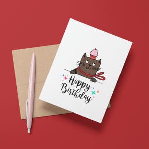 carte d'anniversaire de gros chat de <br> Profitez-en ! Carte de voeux mignonne simple d'anniversaire | Amoureux des chats Anniversaire maman papa chat | Ensemble disponible | fêtard