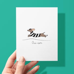 Carte de voeux drôle Oui-ner | Teckel | Carte drôle de chien français | Chien Weiner | Chien saucisse | Carte de voeux d'anniversaire ludique pour toutes les occasions