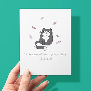 chat drôle a mangé une petite carte d'anniversaire | Cartes de voeux pour amoureux des chats | Noyau pour chaton | ami petite amie épouse mari petit ami