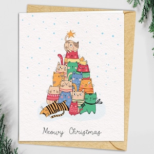 Meowy Weihnachtskatze Weihnachtskarte | Niedliche Grußkarten | Haustier Katzenliebhaber Katzenmama Papa Weihnachtsgeschenk Katzenliebhaber | Lustiges Fell Baby
