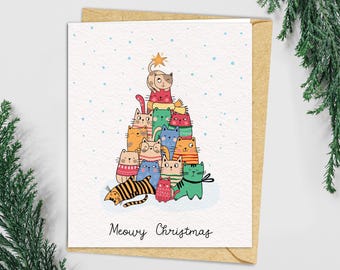 Meowy Christmas Cat Greeting Card, Holiday Cat Lovers