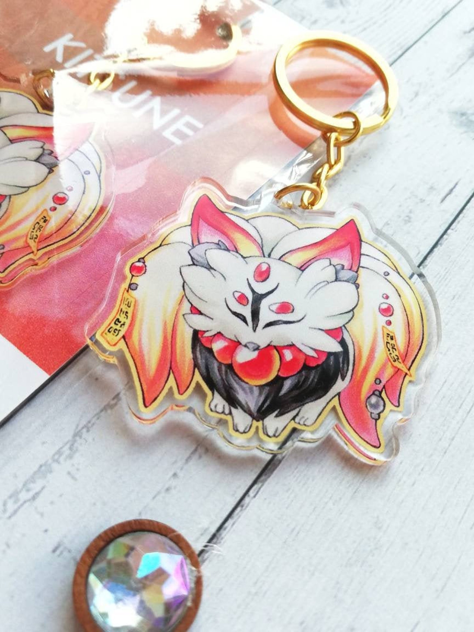 Kitsune 2 Acrylic Keychain Kawaii Chubby Fox With Etsy