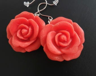 Rose Red Earrings Alice in Wonderland One-of-a-Kind Queen of Hearts Stainless Steel Hooks Made in USA Unique Tim Burton Tribute 3D Printed