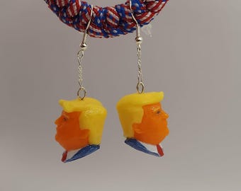 Trump Earrings, Political Gag Gift, 3D Printed, Hand-Painted
