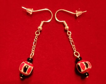 Dainty Glass Circus Carnival Earrings 2in. Long, Handmade in the USA