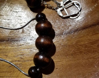 Wooden Bead  Necklace&Unique Earrings Boho Matching One-of-a-Kind Stained Wood for Women+Gifts for Friends Ying/Yang Set Made in USA