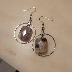 Amethyst Earrings Unique Simple Gift Avant-garde Purple Faceted Stones Aura Protective Purifying  Sterling Silver French Hooks Made in USA
