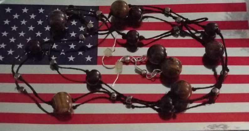 Tiger/'s Eye Quartz and Wooden Beads Necklace and Earrings