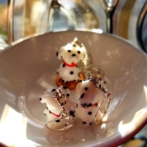 Firehouse Dalmatian Puppies Earrings&Necklace 18in.Glass Unique Gifts Friends Animals Loyal Dogs Energetic Pets Made in USA Free Shipping