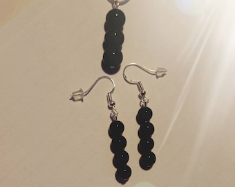 Stone Set Reconstructed Obsidian One-of-a-Kind Necklace18in. Smooth Silver-plated, Earrings.925 Silver French Hooks/Women's/Made USA Dainty