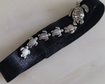 Turtle Bracelet, Silver-Plated, Stretchy, Fits Sizes S-M, Handmade in USA
