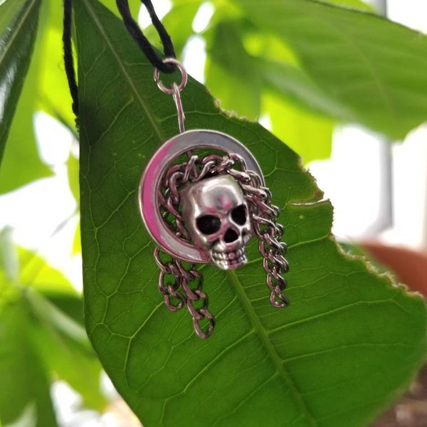 Unique Skull 1.5in. Halloween Pendant Grunge Biker's Necklace with Metal Chain Hair Heavy Metal Grunge Rock Gifts Men's/Women's Made in USA