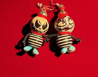 Jack Sally Unique Nightmare Before Christmas Earrings2Faceted,Tim Burton Tribute,Beetlejuice,Sterling Silver Hooks,Made in US,Hallowee