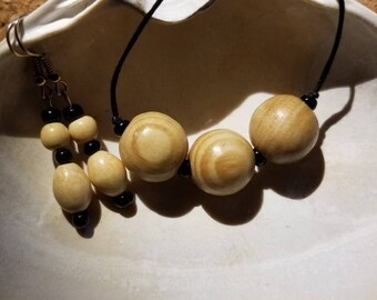 One-of-a-kind Necklace Unique Earrings Wooden Bead Set for Women Light Wood Gifts for Friends Ying &Yang Art Gifts Handmade in the USA