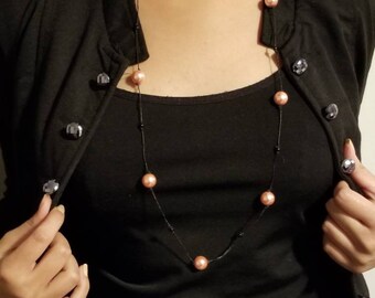 Faux Pink Pearl Necklace and Earrings Set, Chameleon Style Jewelry, Available in 2 Sizes