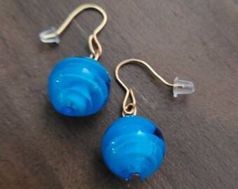 Glass Earrings Women's Aqua Gold or Silver