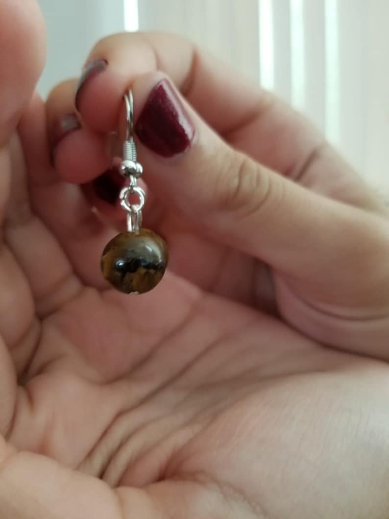 Tiger/'s Eye Quartz and Wooden Beads Necklace and Earrings