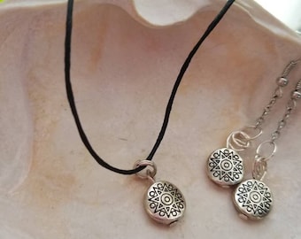 Silver-Plated Mandala Pendant and Earrings Set, Spiritual Yoga Jewelry Made in USA