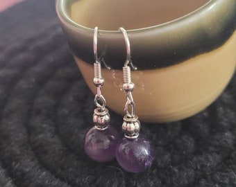 Amethyst Drop Earrings, Protective Energy, 1.5" Length