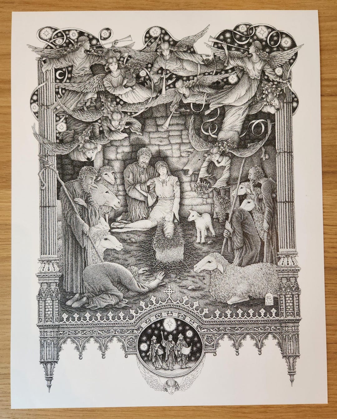 Christmas Nativity Scene Black and White Illustration Print - Etsy