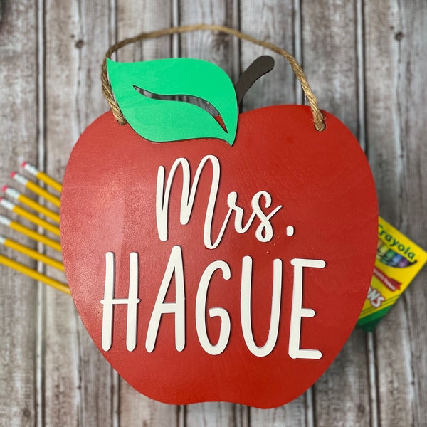 FAST SHIPPING!!! 3D Teachers Wooden apple door sign. Approximately 12in tall.