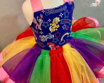 My little pony tutu set, birthday tutu set, two piece tutu set, halter and tutu set, cakesmash set, ribbon trimmed tutu, rainbow tutu
