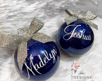 Christmas personalized ornaments, glitter blue ornament, Xmas ornaments, ball ornaments, tree ornament, holiday ornament