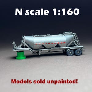 N Scale (1:160)  - UNPAINTED One (1) Pneumatic dry bulk commodity trailer (no truck, trailer only) - this is NOT a toy!