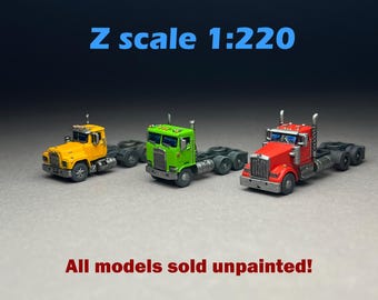 Z Scale (1:220) UNPAINTED One (1) Semi Truck - NOT a toy!