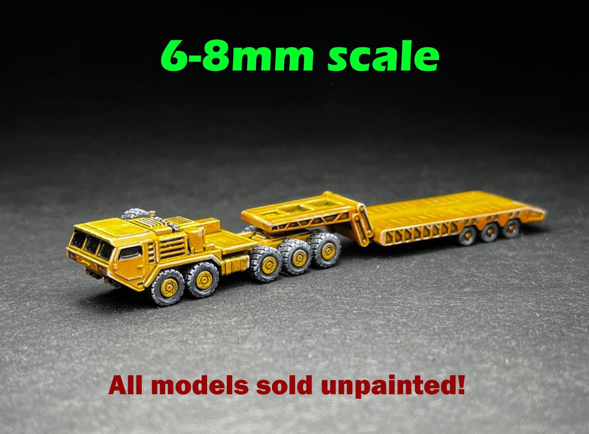 6-8mm Scale Heavy Tactical Truck With Lowboy Trailer - UNPAINTED