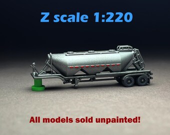 Z Scale (1:220) UNPAINTED One (1) Pneumatic Trailer - NOT a toy!