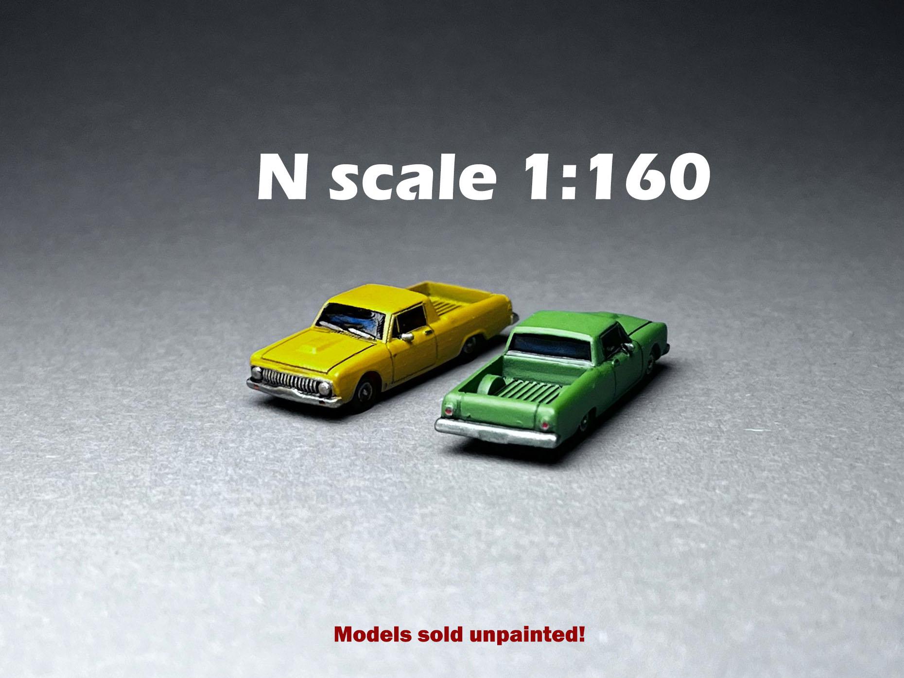 N Scale (1:160)  (2) Two 1961 Falcon Ranchero - UNPAINTED, this is NOT a toy!