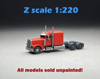 Z Scale (1:220) UNPAINTED p379, Long nose, Flattop sleeper, 265 wheelbase, straight stacks - NOT a toy!