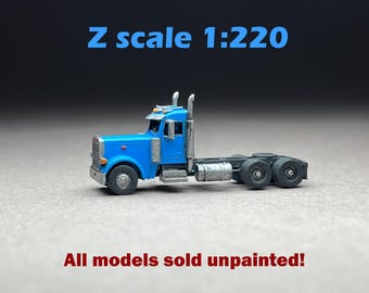 Z Scale (1:220) UNPAINTED p379, Long nose, DayCab, Wheelbase 220, factory stacks - NOT a toy!