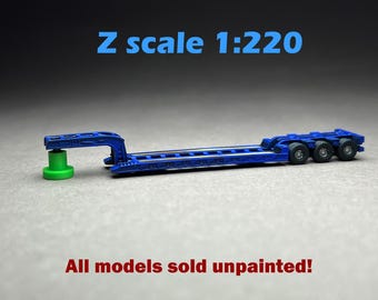 Z Scale (1:220) UNPAINTED One (1) RGN Lowboy Trailer (trailer only) - NOT a toy!