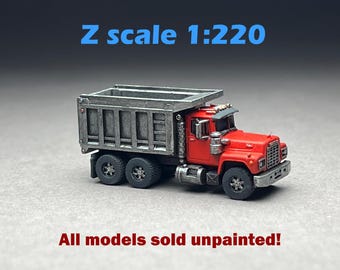 Z Scale (1:220) UNPAINTED One (1) American Bulldog Dump Truck TWIN axle - NOT a toy!