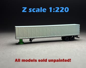 Z Scale (1:220) UNPAINTED One (1) 53' Box Trailer - NOT a toy!