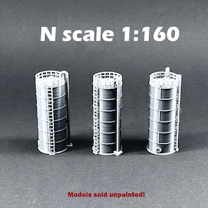 N Scale (1:160 or 12mm)  Three (3) Oil Storage Tanks - UNPAINTED, this is NOT a toy!