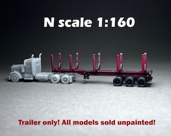 May include: N scale 1:160 model of a log trailer. The trailer is made of gray plastic and has a red metal frame. The trailer is unpainted and is sold as a single unit. Trailer only! All models sold unpainted!