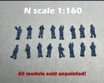 N Scale  (1:160) UNPAINTED - BASELESS 16x Service Engineers in 8 Poses NOT a toy!